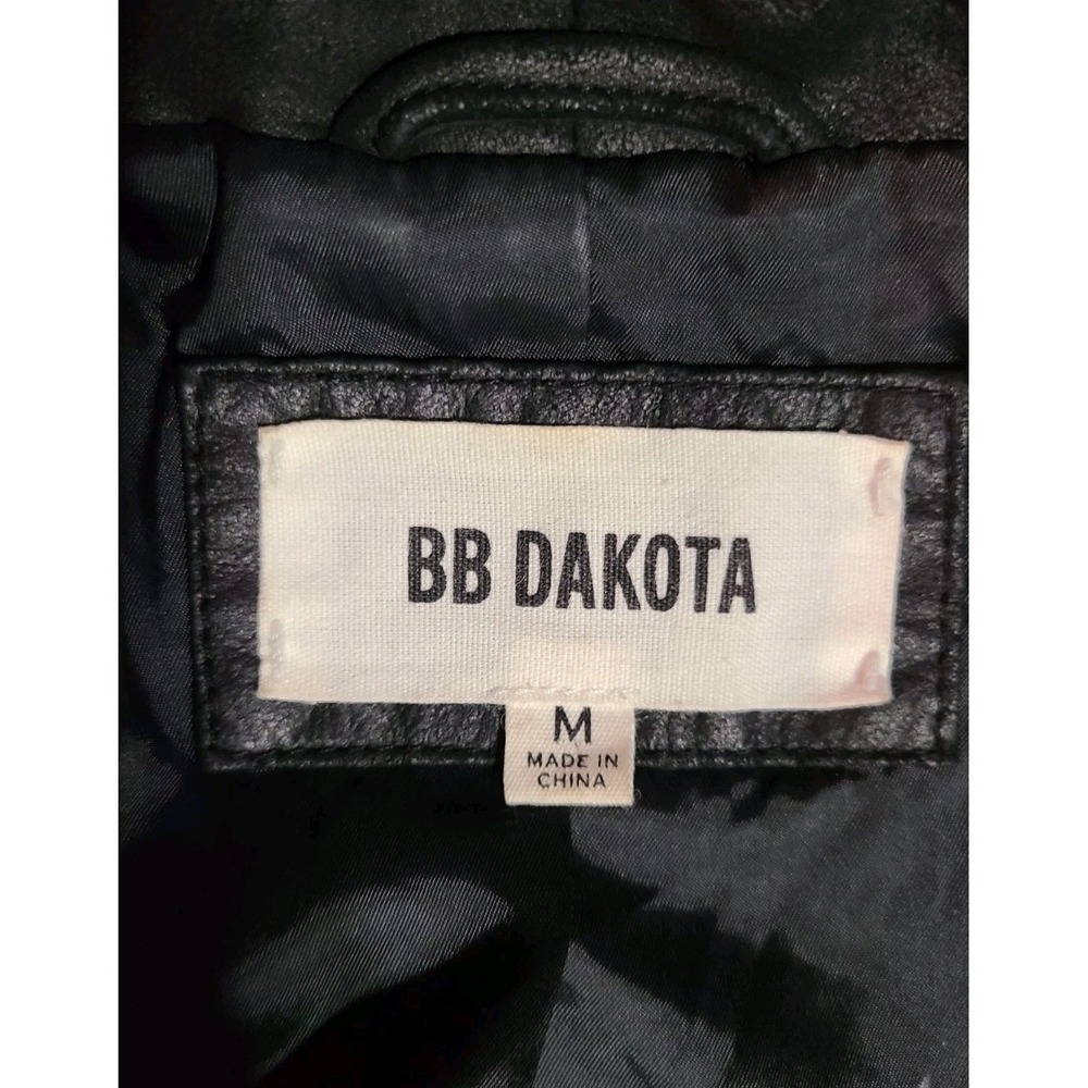 BB Dakota Black Asymmetrical Drape‎ Front Genuine Leather Jacket Womens Medium - Picture 6 of 11